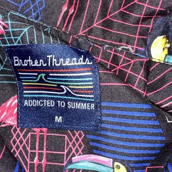 Brother Threads Men's Addicted to Summer Black Neon Flamingo Toucan Shirt M 0606 - Picture 7 of 8